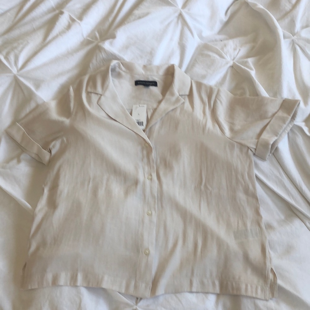 Cream short sleeve blouse